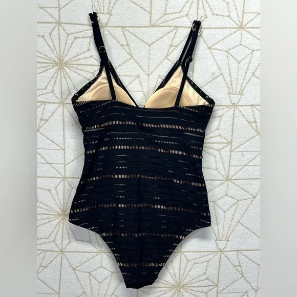 KONA SOL Black striped laser cut one piece swimsuit size M - Picture 12 of 13